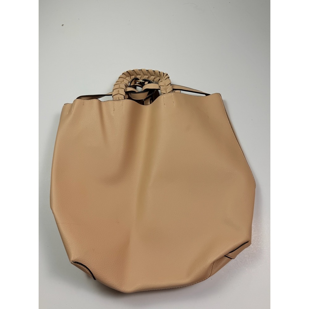 Jules Kae Vegan Leather Tote Bag Beige Tan Braided Handle Shoulder Bag